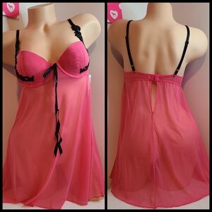 Y2K Inner Secrets Sexy Sheer Mesh Embroidered Babydoll Chemise Size M